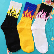 Load image into Gallery viewer, 1 pair Men Fashion Hip Hop Hit Color On Fire Crew Socks Red Flame Blaze Power Torch Hot Warmth Street Skateboard Cotton Socks
