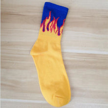 Load image into Gallery viewer, 1 pair Men Fashion Hip Hop Hit Color On Fire Crew Socks Red Flame Blaze Power Torch Hot Warmth Street Skateboard Cotton Socks
